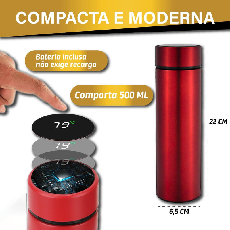 Garrafa Térmica 500ML Com Led Inox - Agua / Café - Display Digital