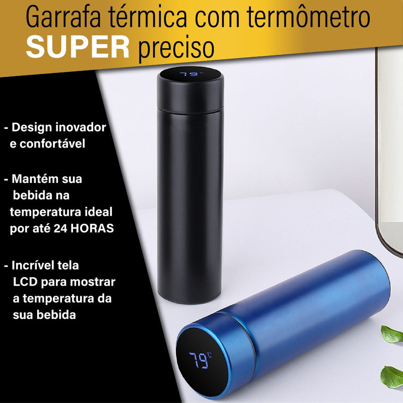 Garrafa Térmica 500ML Com Led Inox - Agua / Café - Display Digital