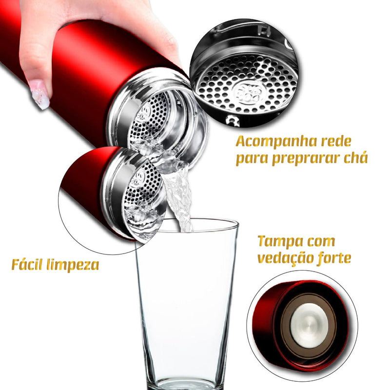 Garrafa Térmica 500ML Com Led Inox - Agua / Café - Display Digital